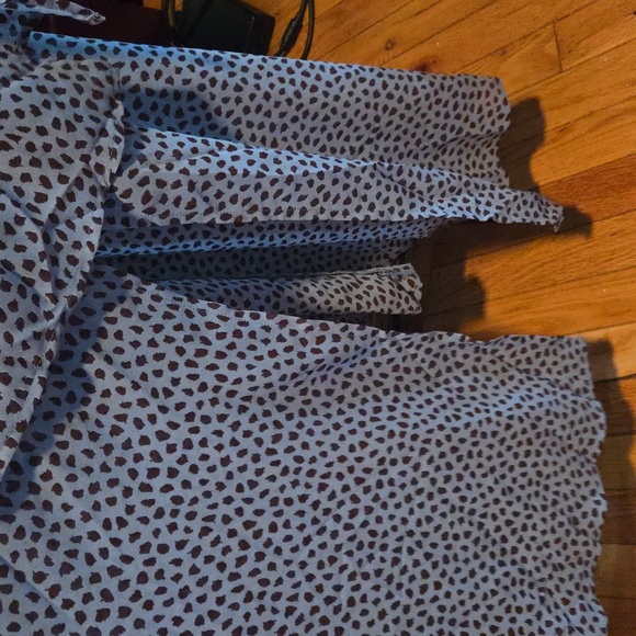 Blue & Brown Polka Dot 3-Layered Ruffle Long Dress - Picture 9 of 11
